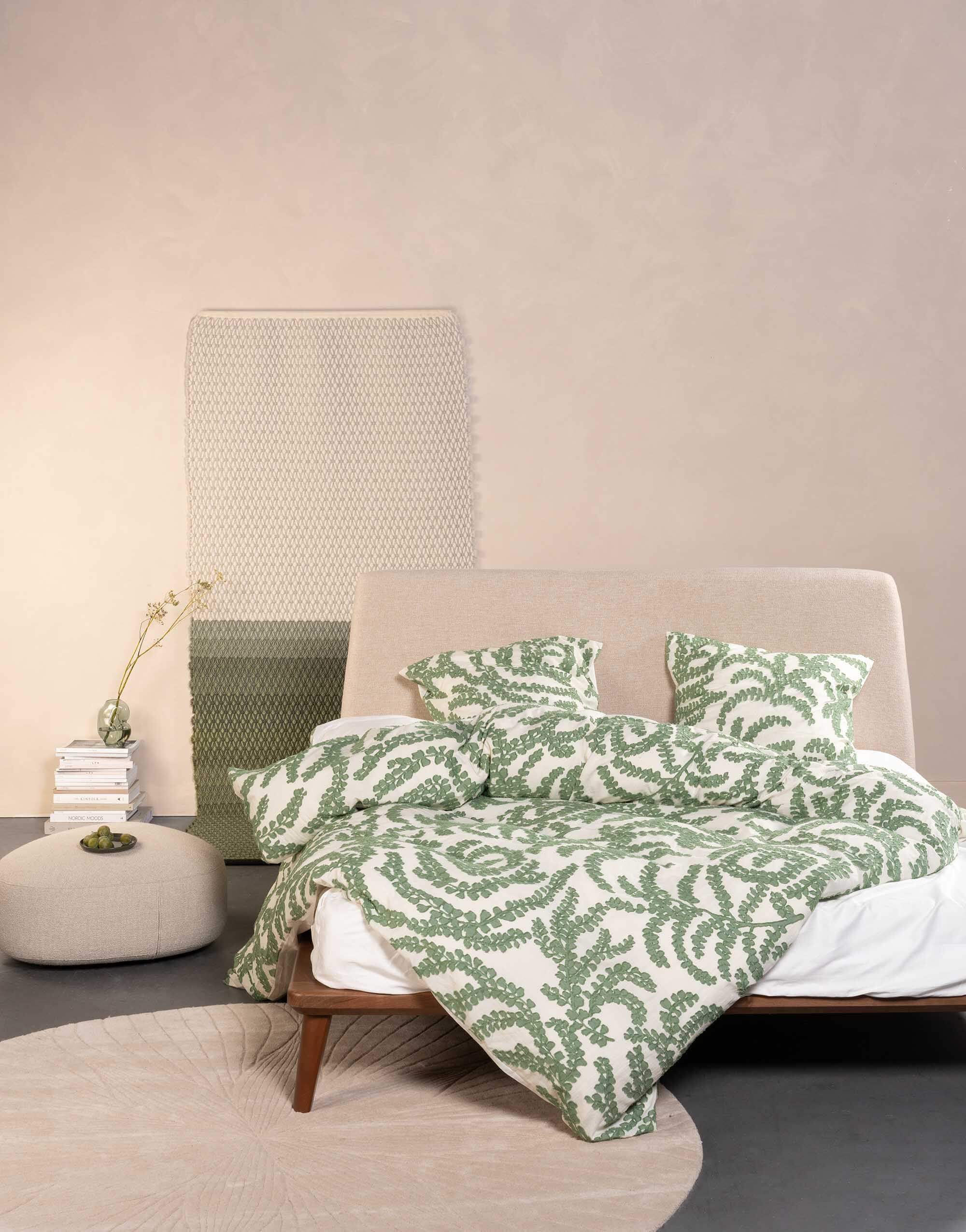 Grüne Jacquard Bettwäsche 135x200 mit weichem Baumwoll-Satin – Zeit fürs Bett